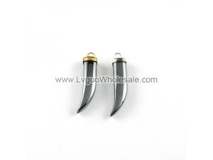 Hematite Tusk 7x35mm Pendant Gold/Silver Plated Cap